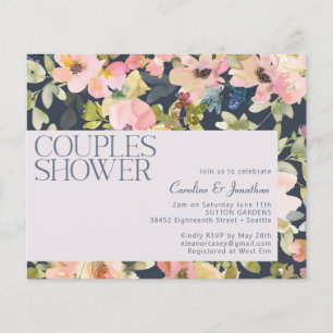 Papier Invitation de douche de couples florale Navy Budge
