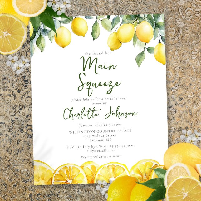 Papier Invitation de douche de mariage à l'aquarelle citr (Budget Main Squeeze Watercolor Lemon Bridal Shower)