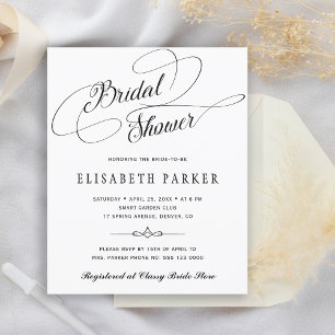 Papier Invitation de douche de mariée à budget noir et bl