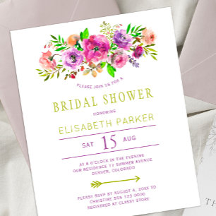 Papier Invitation de douche de mariée florale rustique à 