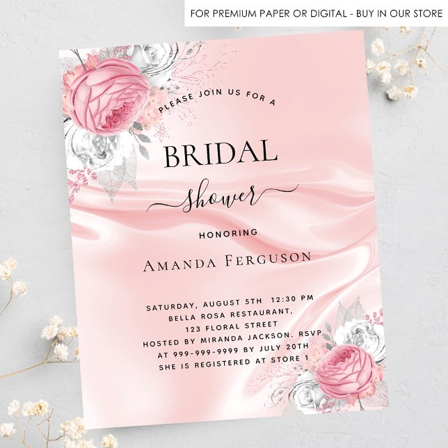Papier Invitation de douche de mariée rose soyeuse floral (Créateur téléchargé)