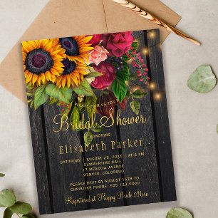 Papier Invitation de douche de mariée rustique tournesols