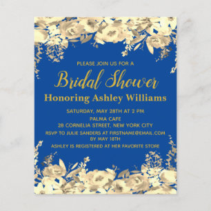 Papier Invitation de douche nuptiale budget Or bleu moder