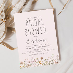 Papier Invitation de douche nuptiale Fleur sauvage rose D