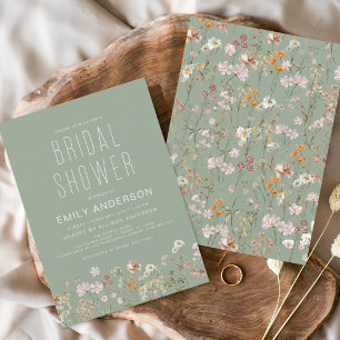 Papier Invitation de douche nuptiale Fleur sauvage Sage G