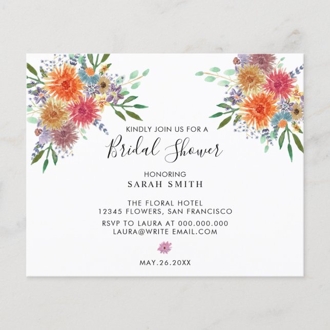 Papier Invitation de douche nuptiale Florale moderne (Devant)