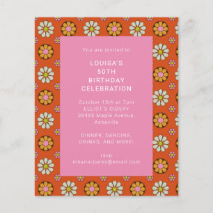 Papier Invitation de fête d'anniversaire rétro fleur oran