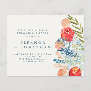 Papier Invitation de fête de fiançailles à l'aquarelle fl