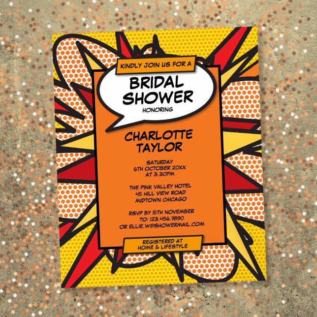 Papier Invitation de Fête de Fiançailles de Bande Dessiné (Budget Fun Bridal Shower Comic Book Invitation)