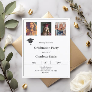 Papier Invitation de fête de fin d'études en photo noir b