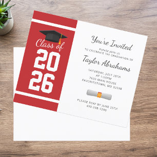 Papier Invitation de fête de fin d'études Rouge Blanc