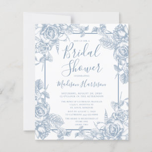 Papier Invitation de Fête de Mariage Florale Bleu Poussié