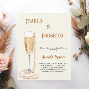 Papier Invitation de fête de mariage Pearls Prosecco gold