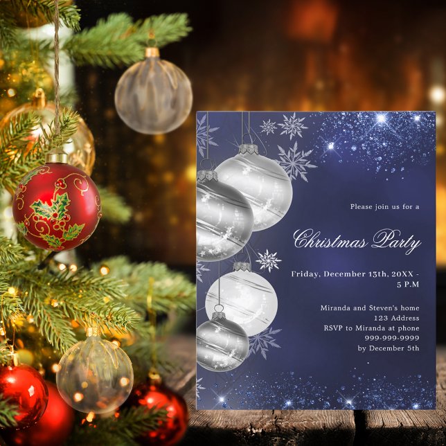 Papier Invitation de fête de Noël à boule de Noël bleue m (Créateur téléchargé)