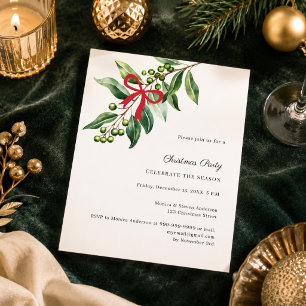 Papier Invitation de fête de Noël au gui en ruban rouge i
