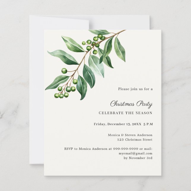 Papier Invitation de fête de Noël avec feuillage de gui (Devant)