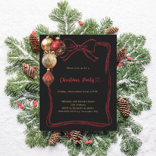 Papier Invitation de fête de Noël avec ruban noir et boul