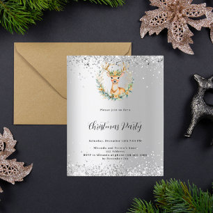 Papier Invitation de fête de Noël en argent vert cerf
