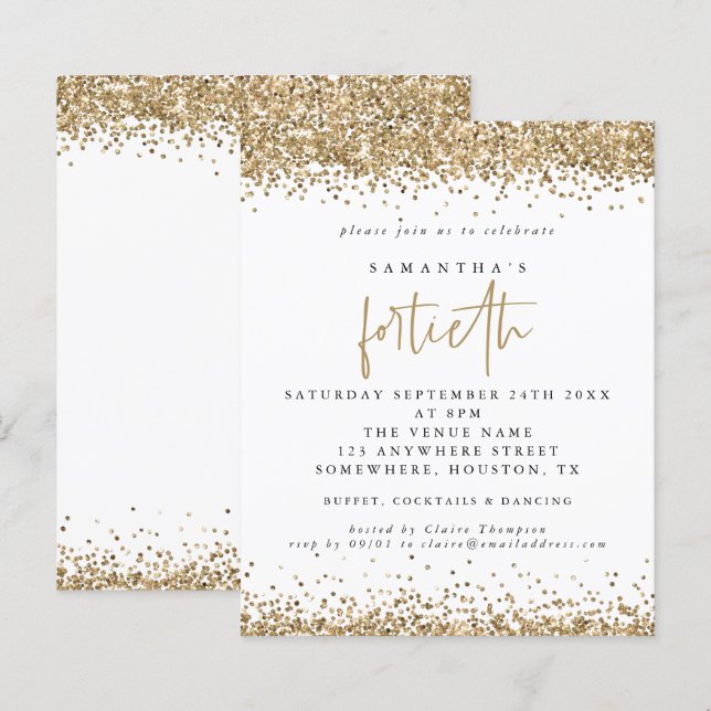 Papier Invitation de fête de quarantième anniversaire à p (Devant / Derrière)