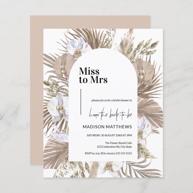Papier Invitation de Fête des mariées Boho Blush Palm (Devant / Derrière)