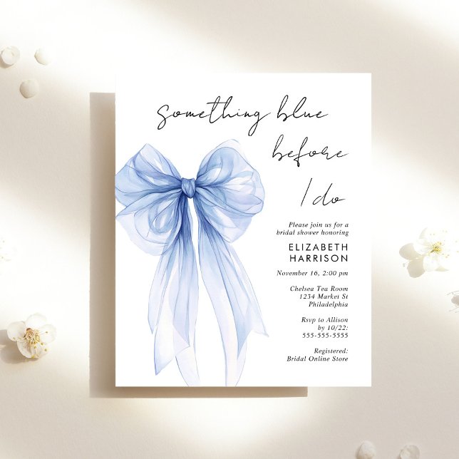 Papier Invitation de Fête des mariées d'aquarelle bleu (Créateur téléchargé)