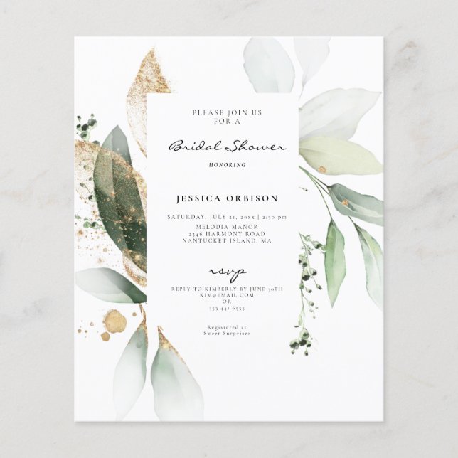 Papier Invitation de Fête des mariées d'aquarelle Eucalyp (Devant)