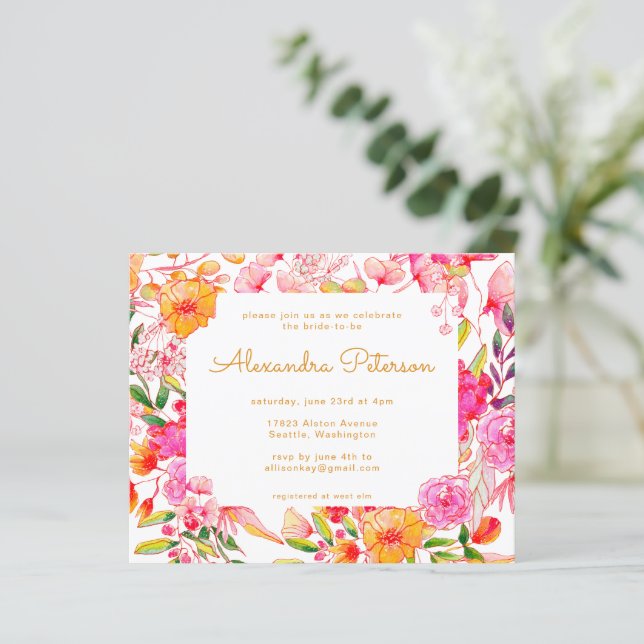 Papier Invitation de Fête des mariées de fleurs rose rose (Debout devant)