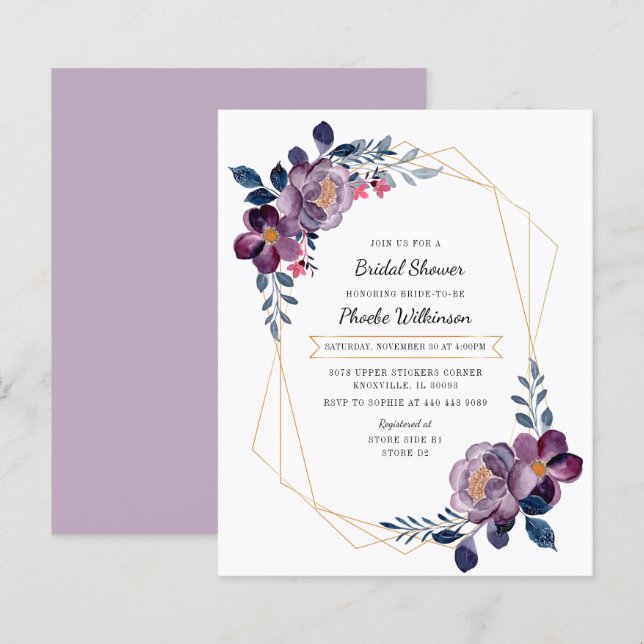 Papier Invitation de Fête des mariées de script floral vi (Devant / Derrière)