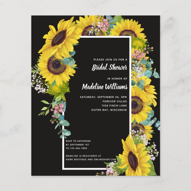 Papier INVITATION de Fête des mariées de tournesol BUDGET (Devant)