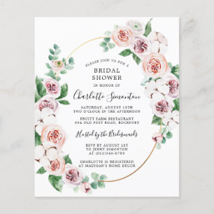 Papier Invitation de Fête des mariées florale rose budget