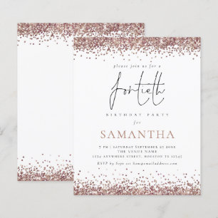 Papier Invitation de fête pour 40 ans pailletée rose gold