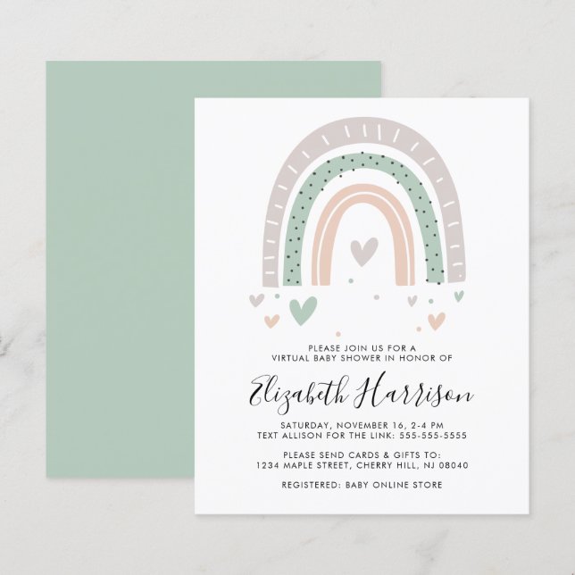 Papier Invitation de fête prénatale virtuelle Budget Boho (Devant / Derrière)