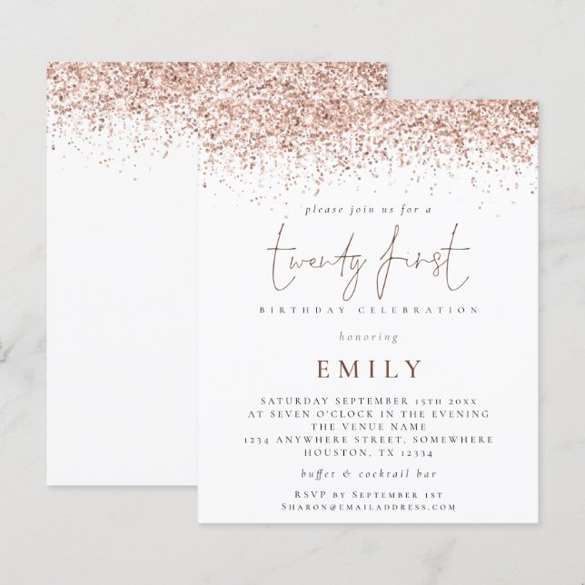 Papier Invitation de fête tendance à paillettes de rose p (Devant / Derrière)