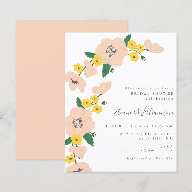 Papier Invitation de Fêtes des mariées florales rose et j (Devant / Derrière)