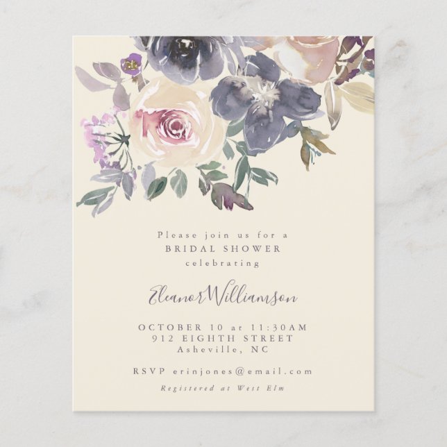 Papier Invitation de Fêtes des mariées florales violettes (Devant)
