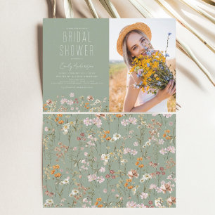 Papier Invitation de Fiançailles aux Fleurs Sauvages Vert