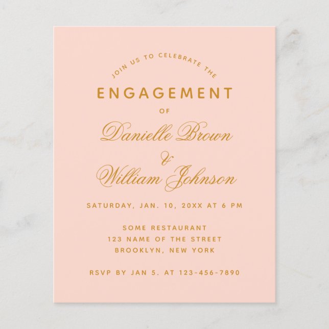 Papier Invitation de Fiançailles budget simple rose (Devant)