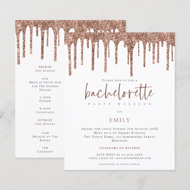 Papier Invitation de fin de semaine de Parties scintillan (Devant / Derrière)