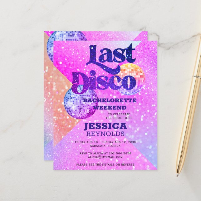 Papier Invitation de fin de semaine Disco Dernier Budget (Devant/Arrière en situation)