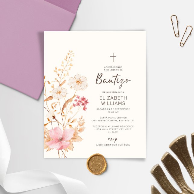 Papier Invitation de Fleurs Sauvages pour Baptême (Créateur téléchargé)