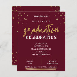 Papier Invitation de graduation en or rouge élégant du sc