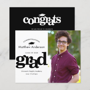 Papier Invitation de graduation photo budget noir et blan