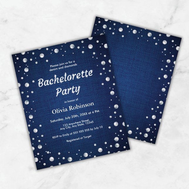 Papier Invitation de la Bachelorette Denim et Diamonds bl (Budget Blue Denim and Diamonds Bachelorette Party Invite     )