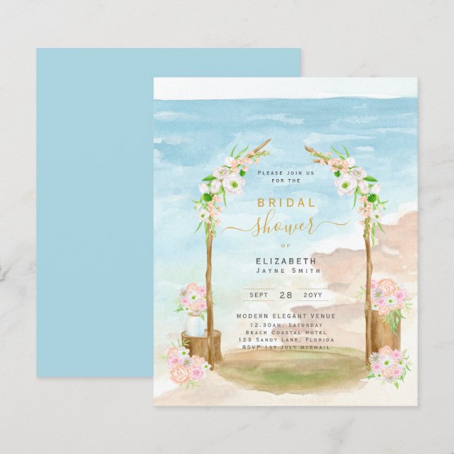 Papier Invitation de la douche nuptiale côtière BUDGET Be (Devant / Derrière)