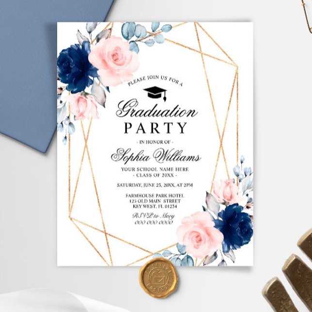 Papier Invitation de la fête de graduation Budget Blush & (Créateur téléchargé)