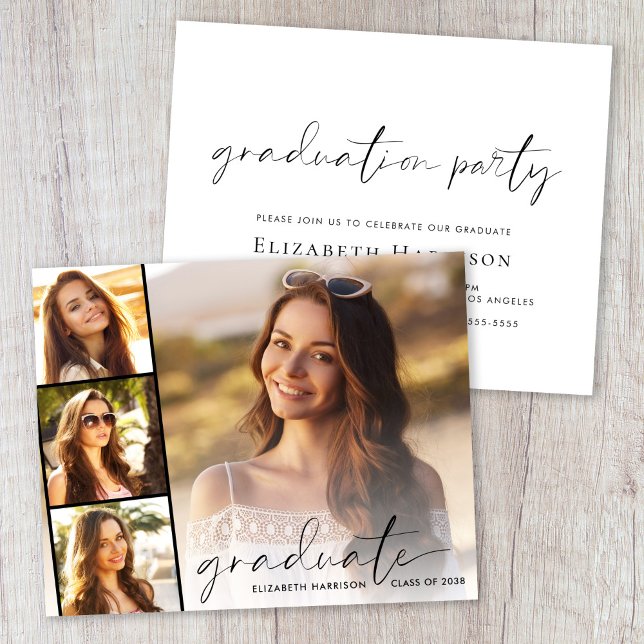 Papier Invitation de la fête de graduation de la bande ph (A personalized photo graduation party invitation to celebrate the graduate's achievements)