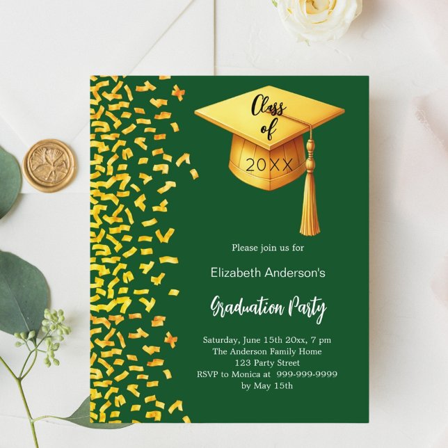 Papier Invitation de la fête de graduation en or vert (Créateur téléchargé)