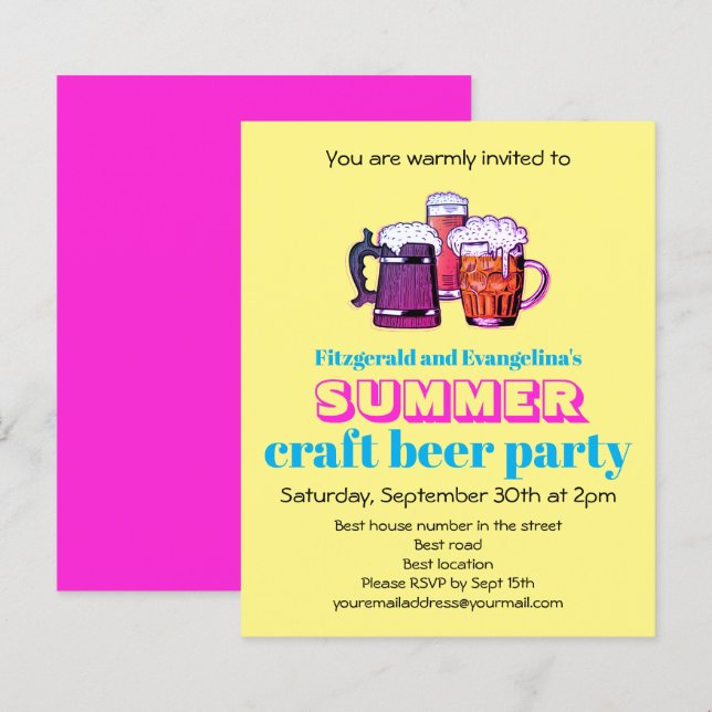 Papier Invitation de la fête de la bière d'été (Devant / Derrière)