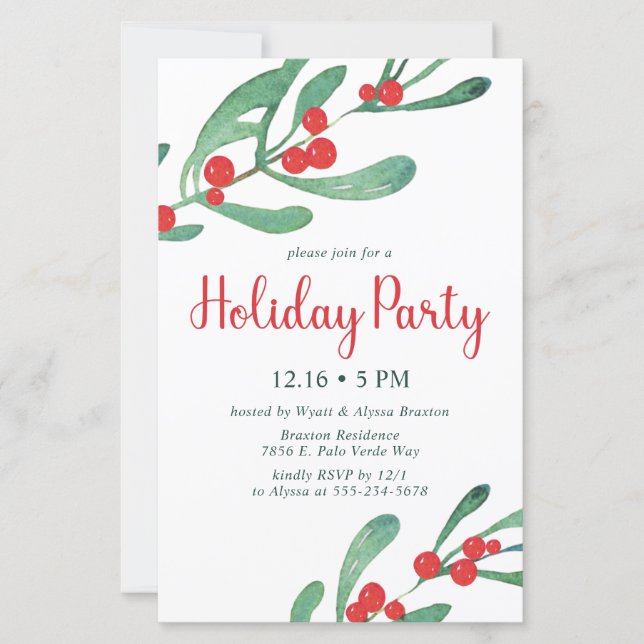 Papier Invitation de la fête de vacances Budget Holly (Devant)