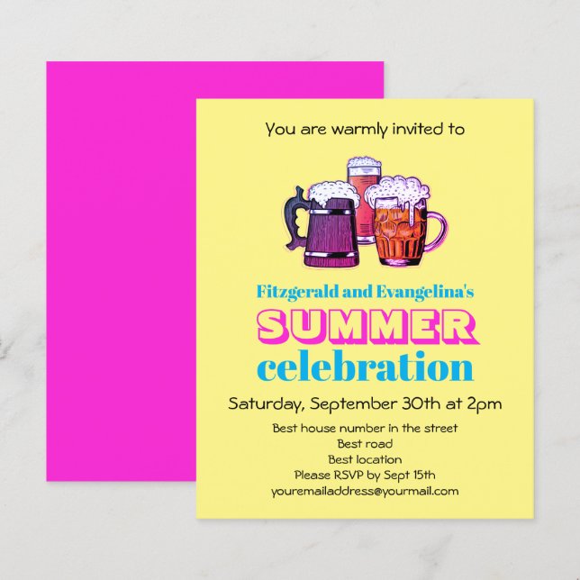 Papier Invitation de la fête d'été (Devant / Derrière)